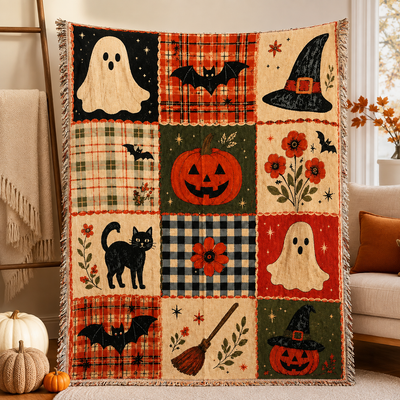Halloween Patchwork Style Woven Blanket