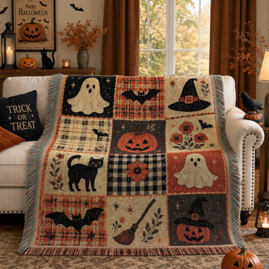 Halloween Patchwork Style Woven Blanket