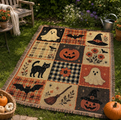 Halloween Patchwork Style Woven Blanket