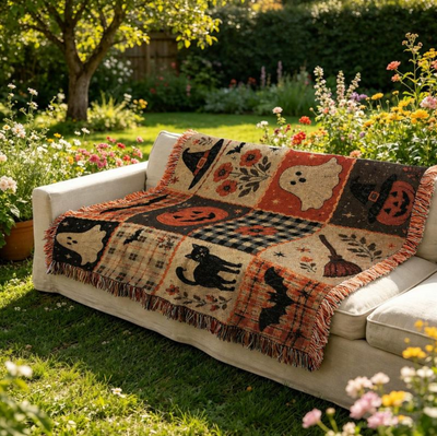 Halloween Patchwork Style Woven Blanket
